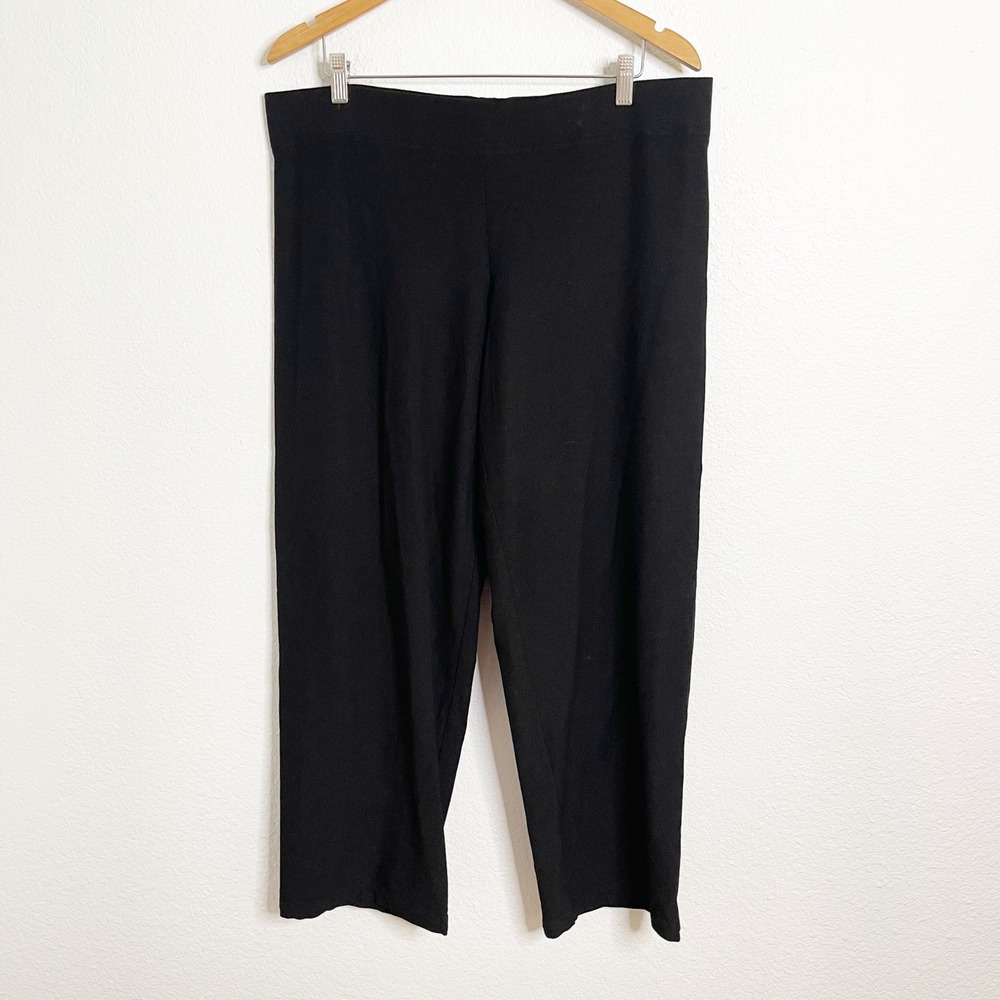 Eileen Fisher Womens XL Black Stretch Crepe Straight Leg Cropped Pants Pull On